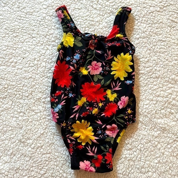 Old Navy Baby Girl Size 12-18 Months Floral Black & Colorful One Piece Swimsuit - Picture 1 of 4